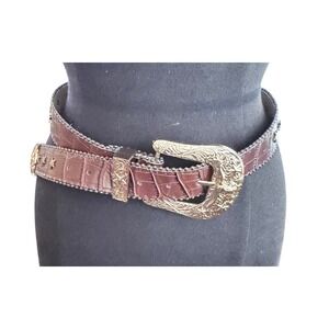 Western Belt Brown Gold Star Croc Faux Leather Cowgirl Rodeo Bling EUC
Sz‎ 32-34